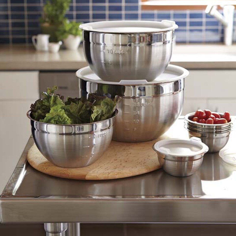 large stainless steel mixing bowl with lid